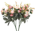 Duovlo 7 Branch 21 Mini Rose Heads Artificial Flowers Bouquet Wedding Home Office Decor,Pack of 2 (2 PCS Pink) - color: 2 Pcs Pink