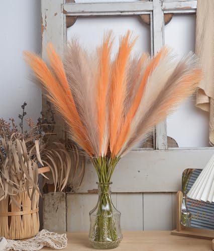 LSKYTOP Orange Pampas Grass Decor,23Inch 12pcs Faux Pampas Grass Bouquets Artificial Pampas Fake Pampas Flower for Home Living Room Bedroom Vase Decor - color: Orange 12pcs