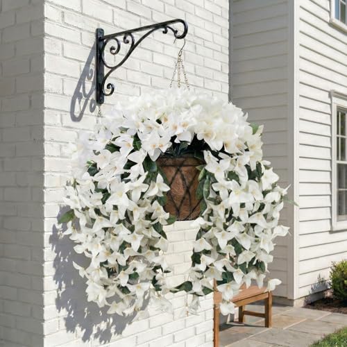 Artificial Flowers for Outdoors Fake White Bougainvillea Hanging Flower Decoration, 2Pcs Realistic Faux Silk Plants Long Trailing Vines, Spring Decor for Porch Patio Balcony Planter Yard - color: Bougainvillea - White