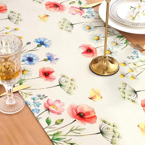 Betylifoy Daisy Floral Table Runner Watercolor Wildflower Butterfly Table Runners Spring Summer Kitchen Dining Table Decoration for Home Party Coffee Table Decor, 13x71 Inch - color: Floral, size: 13x71inch