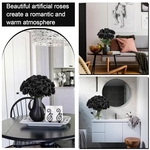 Ouddy Decor 50 Pcs Fake Roses Artificial Flowers Bulk Real Touch Velvet Silk Flowers with Long Stems for Wedding Bridal Bouquet DIY Table Centerpiece Mothers Day Valentines Gifts Home Decor, Black - color: Black, size: 50 Packs
