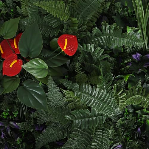 3rd Street Inn Greenery Panel - Artificial Hedge Wall - Fake Plant Wall Backdrop - Privacy Screen - Interlocking Panels - Indoor Outdoor Décor (12, Red Anthurium) - color: Red Anthurium