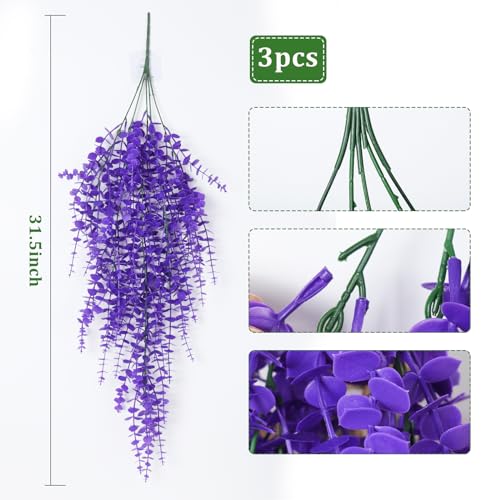 RECUTMS Artificial Hanging Plants Fake Plants Greenery Vines Aritificial Plants Eucalyptus Purple Leaves Hanging Vines Plant Colorful Outdoor Faux Vines Wall Decoration(Pure Purple) - color: Pure Purple, size: Hanging Plants