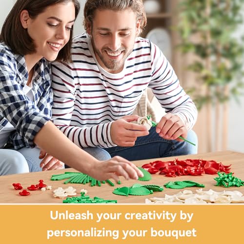 Rose Flower Bouquet Building Set: Artificial Flowers Botanical Collection Blocks Kit for Women Girls Wife Adults Home Decor Thanksgiving Christmas Mother's Day Valentine's Gifts 6-Pack - color: 3 Red & 3 White