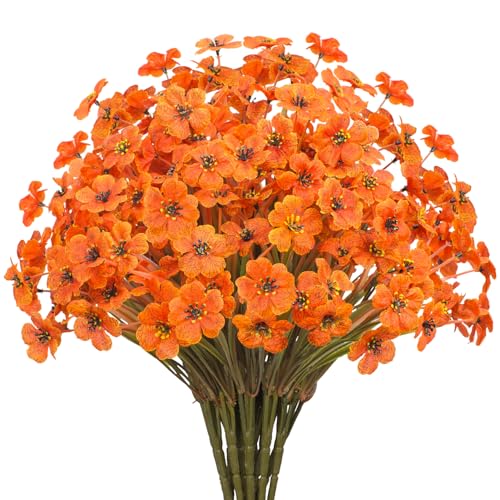 21 Bundles Outdoor Artificial Flowers UV Resistant Fake Silk Flowers No Fade Faux Plastic Plants Garden Porch Window Box Decoration(Autumn Orange) - color: Autumn Orange