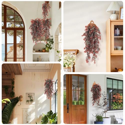 RECUTMS Artificial Hanging Leaves Plants 4Pcs Indoor Fake Vines Ivy Leaves Plastic Greenery Resistant Plastic for Wall Wedding Party Porch Garden Decoration(Reddish Brown) - color: Style2-reddish Brown