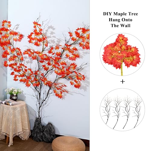 4Pcs Bendable Realistic Artificial Tree Branches Faux Cherry Blossom Wood Craft Twigs Garland Grape Cane Vines Plants Stick Wall Hanging Climbing Limbs For Jungle Event Party Halloween Arch Decoration