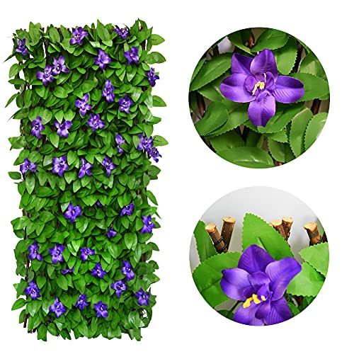 Expandable Fence Privacy Screen for Balcony Patio Outdoor,Decorative Faux Ivy Fencing Panel,Artificial Hedges (2, Purple Flower) - color: Purple Flowers