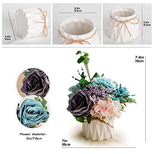TKAS Artificial Flowers Fake Flowers Silk Rose Bouquets Decoration with Ceramics Vase for Table Home Office Wedding (Mix Color-2) - color: Mix Color-2