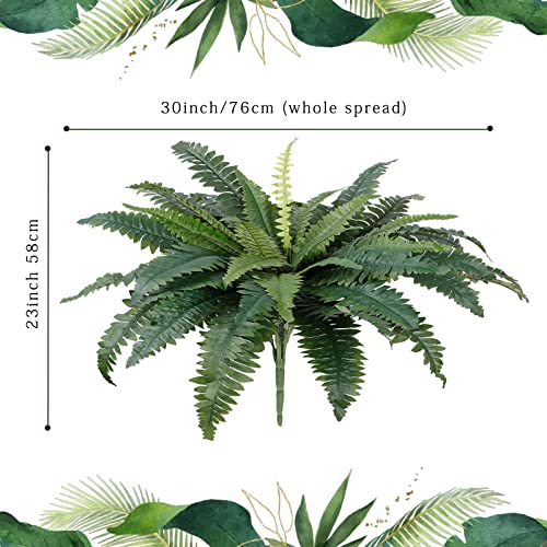 Dremisland Artificial Ferns for Outdoors,Set of 2 Bouquets 30" Diam Large Fake Hanging Ferns Artificial Boston Fern Fake Fern Plant Artificial Bush for Home Garden Porch Farmhouse Decoraction(2 PCS) - color: 2 Pcs