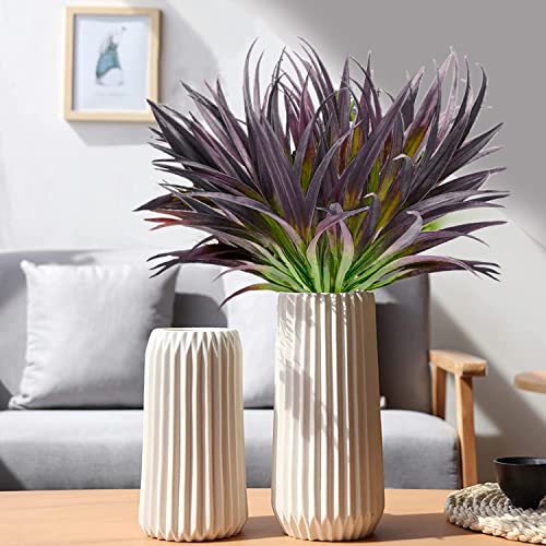 8 Pcs Outdoor Fake Plants UV Resistant Artificial Tall Grass Plants Faux Tropical Flowers Bushes Décor Fall Winter Summer Planters Patio Front Door Porch Plastic Greenery & Shrubs Decoration - color: Dark Purple Grass Plant, size: 8pcs