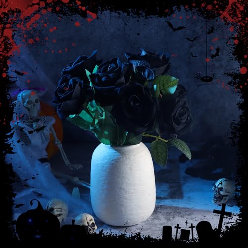 36 Pcs Black Rose Bouquet Bridal Artificial Flowers,Fake Rose Long Stem Realistic Artificial Flowers Bulk for Wedding Bouquet Ball Arrangement Centerpiece Party Decor - color: Black