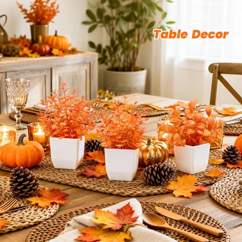 Der Rose 4 Pack Fall Fake Plants Mini Artificial Greenery Potted Plants Fall Decorations for Home Decor Indoor Office Table Room Farmhouse Bathroom Fall Decor - color: Orange