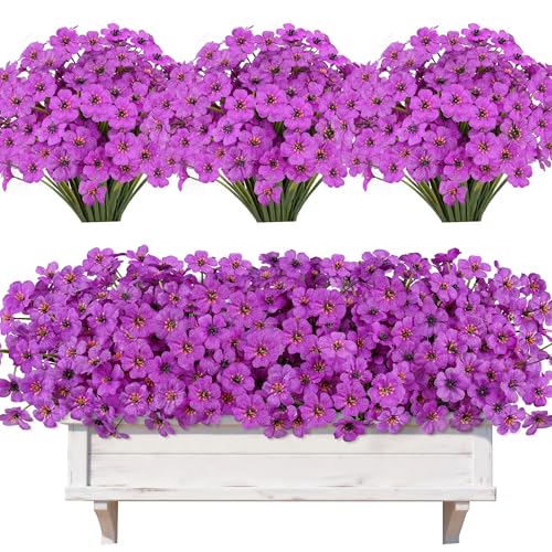 AmyHomie 20 Bundles Artificial Flowers for Outdoor Outside Spring Summer Decoration UV Resistant Faux Flowers No Fade Fake Plastic Plants Garden Porch Window Box Decorating (Purple) - color: Purple, size: 20