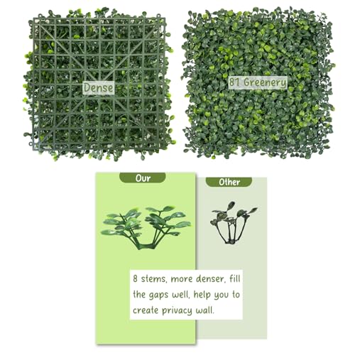 Grass Wall Panels 12 PCS 10"x 10" Artificial Boxwood Panels with 50 Zip Ties, Fake Greenery Backdrop Wall Grass Backdrop Artificial Plant Walls for Outdoor Indoor Garden Fence Backyard and Decor - size: 10x10Inch 12PCS