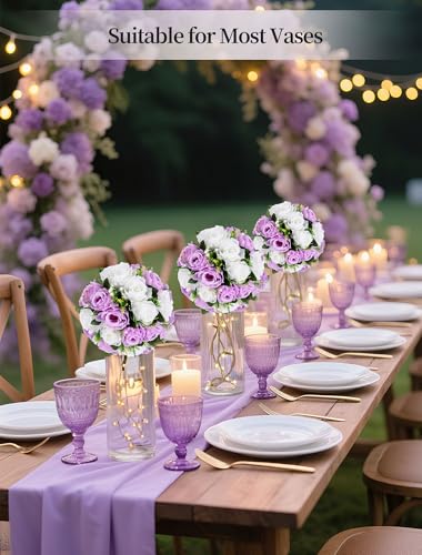 BLOSMON Lilac Flowers Balls for Centerpieces: 10 Pcs Purple White Fake Roses Flower for Wedding Table - Artificial Silk Kissing Bouquet Floral Arrangement Center for Home Party Event Decor | Purple White artificial Floral Arrangement for Wedding - Faux Si