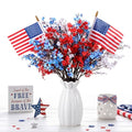 Tigeen 14 Pcs 4th of July Decor Red White Blue Artificial Flower Patriotic Decoration Fake Baby Flower with 2 Flag 250th Anniversary Table Centerpiece for Memorial Veterans Independence Day Home Decor - style: Baby Breath