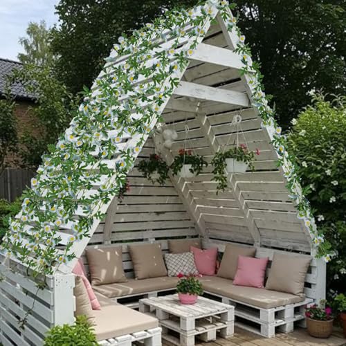 2 Pcs Wildflower Garland Spring Flowers Garland 12 FT Blue Artificial Daisy Flowers and Leaves Faux Floral Vine for Mantle Baby Shower Wedding Arch Porch Staircase Summer Decor - color: Blue