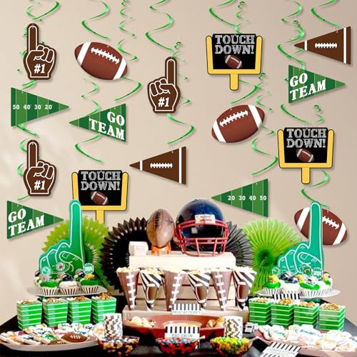 24Pcs Football Party Decorations, Football Hanging Swirls Decoration for Sports Birthday Party Decor, Ceiling Hanging Decor for Football Birthday Game Day Tailgate Party Supplies - color: Green