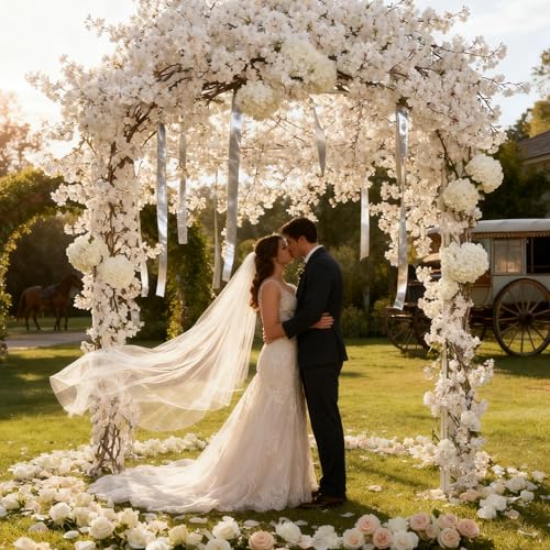 11.8FT White Cherry Blossom Garland 2pcs White Flowers Garland Silk Cherry Blossom Vines Hanging for Wedding Party Sakura Cute Spring Decor - color: White, size: 2 PC