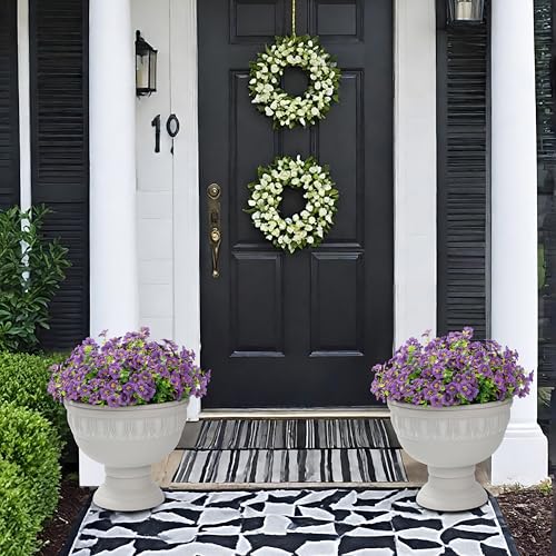 Artificial Flowers for Outdoor Indoor Garden Home Decoration, Faux Flower Daisy with Eucalyptus Leaves Fake Plants Greenery Boxwood Porch Patio, 12 Bundles - color: Purple