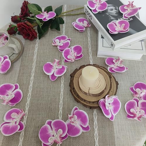 Fake Orchids Artificial Flowers Heads, 3.5''Fake Orchid Heads for Wedding Floral Bouquet Decor DIY Craft Making Bridal Shower Photography Props (80, Rose red with White Edge) - color: Rose Red With White Edge