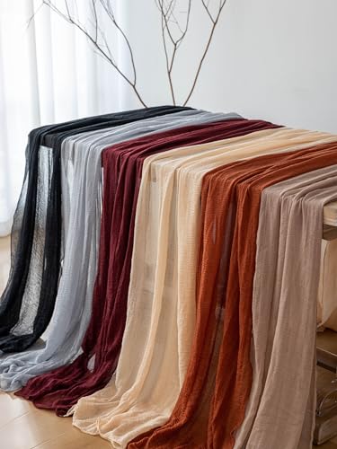 Keketoarrange 6pcs Halloween Table Runner Black Cheesecloth Gauze Rustic Premium Cotton Cheese Cloth Table Runner 120 Inch 10 FT for Wedding Bridal Baby Shower Long Sheer Boho Christmas Decorations - color: Black, size: 35"x120"(Pack of 6)