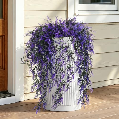 RECUTMS Artificial Purple Lavender Hanging Plants, 4 Pcs 30.3 Inches UV Resistant Plastic Trailing Vine Greenery Garlands for Outdoor Home Room Garden Patio Farmhouse Wedding Front Porch Indoor Decor - color: Purple