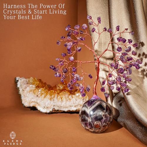 Amethyst Crystal Tree of Life Birthday Gifts for Women, Handmade Home Decor, Office, Room Decoration, Reiki Healing Crystal Chakra Tree for Money, Positivity, Good Luck Gifts for Her, Mom & Dad - color: Ball Base Amethyst Crystal Tree