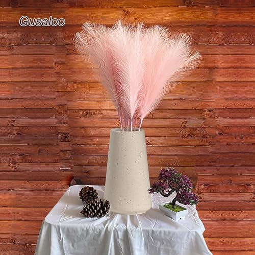 Artificial Faux Pampas Grass 8 Pcs Fake Artificial Adjustable Pampas Grass Variable Length Tall Fluffy Stems Table Vase Filler Centerpiece for Living Room Decor Boho Decor Wedding Pink - color: Pink