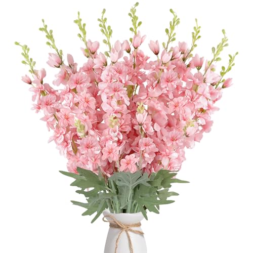 16Pcs Pink Delphinium Artificial Flowers 33.5'' Long Stem Larkspur for Tall Vase Fake Silk Flowers Bulk for Home Wedding Baby Shower Floral Arrangement Centerpiece Table Decoration (Light Pink) - color: Pink