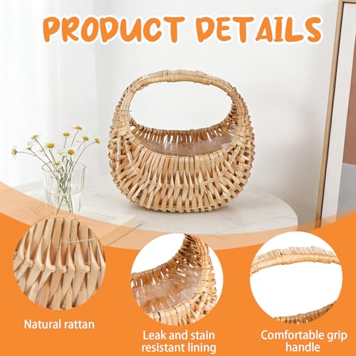 Dimeho 3 Pcs Rattan Flower Girl Basket, Small Wicker Basket with Handle Lightweight Rustic Elegant Flowers Holder for Wedding Party Wedding Flower Girl Home Decoration