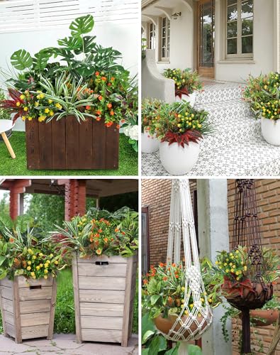 Ouddy Decor 18 Pcs Artificial Plants Outdoor, Fake Boxwood Plants UV Resistant Artificial Flowers Greenery Stems Faux Shrubs for Indoor Outdoor Porch Patio Garden Spring Summer Home Decor - color: Green