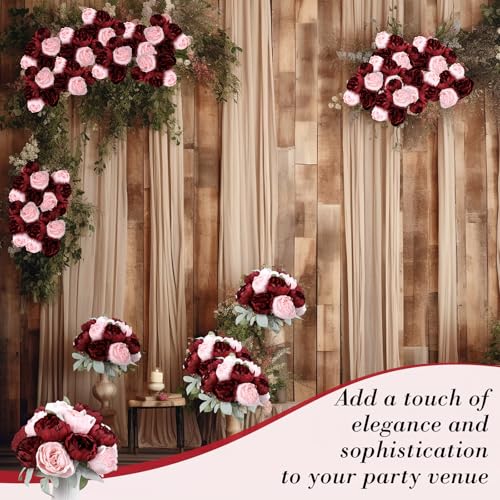 Zeyune 50pcs Artificial Peonies Flowers 4'' Fake Peonies DIY Craft Silk Flower Bulk for Home Wedding Bridal Bouquet Birthday Dining Room Table Centerpieces Backdrop Party Decor(Burgundy and Pink) - color: Burgundy and Pink