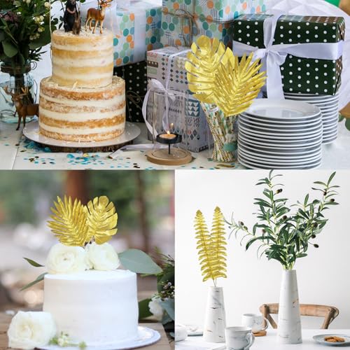 30Pcs 3 Kinds Artificial Golden Leaves with Stems Fake Gold Plants Foliage Stems Simulation Monstera Palm Leaves for Wedding Picks DIY Wreath Crafts Christmas Tree Filler Decors - color: 30pcs Golden