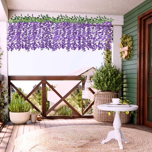 ZINHO 60 Branches Wisteria Hanging Flowers, Artificial Purple Wisteria Flowers Garland for Wedding Arch Ceremony Party Garden Home Backdrop Decor - color: Purple