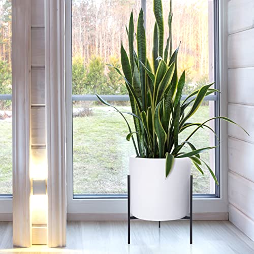 D'vine Dev Modern White Plants Pot Cylinder Planter with Heavy Duty Stand, X-Large 14 Inch Pot, 21 Inch with Stand Height, 96-T-A-4 - color: White, size: X-Large 14 Inch
