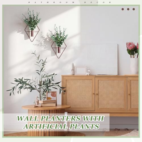 Canlierr 2 Pieces Wall Decor Hanging Planters with Artificial Plants Metal Hanging Vase Indoor Plants Holder Modern Boho Wall Art for Bathroom Bedroom Living Room Decor(Eucalyptus, Bronze) - color: Bronze, size: Eucalyptus