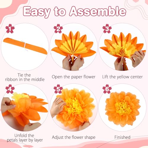BestoFun 14 PCS Peach, Pink & Orange Tissue Paper Flowers – Party Decorations for Birthday, Baby Shower, Wedding, Fiesta, and Holiday Events - color: Pink Orange