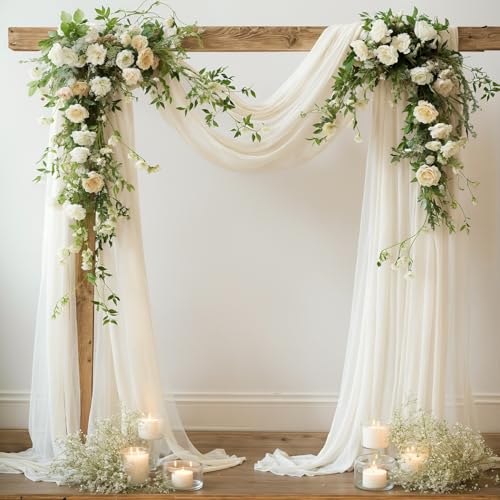 Wedding Arch Draping Fabric, 2 Panels 18FT Beige Sheer Backdrop Curtain Chiffon Fabric Drapery Voile Scarf Draping Panels for Wedding Archway Ceremony Curtain Valance Party Decoration - color: Beige Drapes Curtain, size: (2 Panels )6 Yards/36ft