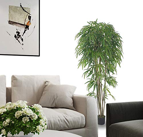 AMERIQUE 691322305166 Gorgeous & Massive 7' Bamboo Trees Artificial Silk Plant with UV Protection, with Nursery Plastic Pots, Feel Real Technology, Super Quality, (Pack of 2), 84" Each, Green