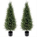 4FT Artificial Cedar Topiary Trees 2 Pack, Resistant | Lifelike artificial cypress topiary, protected. No watering. For porch, patio, garden, home office. - size: 4FT