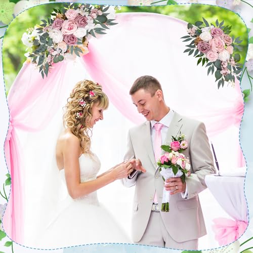 Wedding Arch Decorations 2 Pack - Reusable Artificial Hanging Flowers Floral Swag Greenery Garland for Wedding Welcome Sign Backdrop Bridal Ceremony Reception Backdrop Decoration, Baby Shower - color: Pink