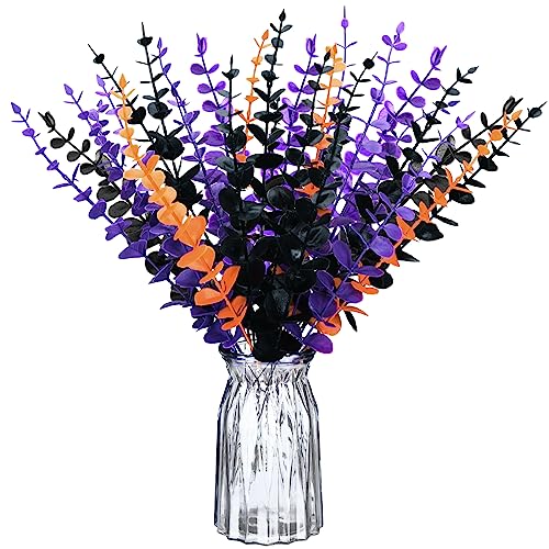 Yinder 24 Pcs Eucalyptus Flowers Artificial Stems Faux Halloween Flowers Eucalyptus Branches Stems Fake Leaf Plants for Wedding Flower Home Farmhouse Decor (Bright Color) - color: Bright Color