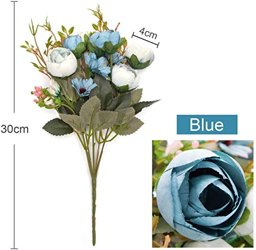 Artificial Peony Flowers, Fake Silk Plastic Plants Wedding Bridal Bouquet Party Indoor Outdoor DIY Home Garden Verandah Corridor Table Arrangements Decoration - Blue 4 Pack - color: Peony / Blue / 4pcs