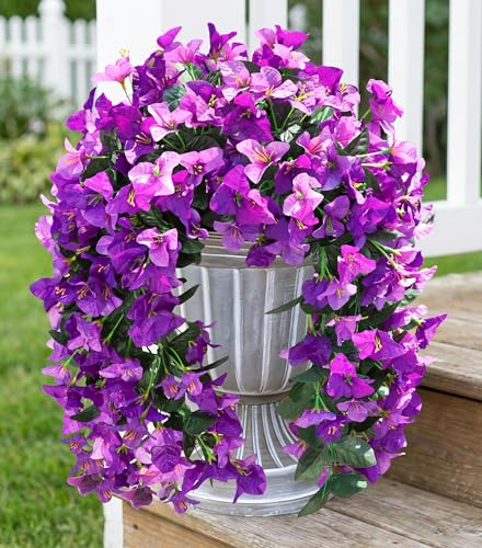 HyeFlora Bougainvillea Artificial Hanging Flowers Plants for Outdoors Decoration, 2pcs Fake Flowers Silk Bougainvillea Vines Realistic UV Resistant Faux Flowers for Outside Planters Porch Patio, Mix - color: Fuchsia + Light Fuchsia