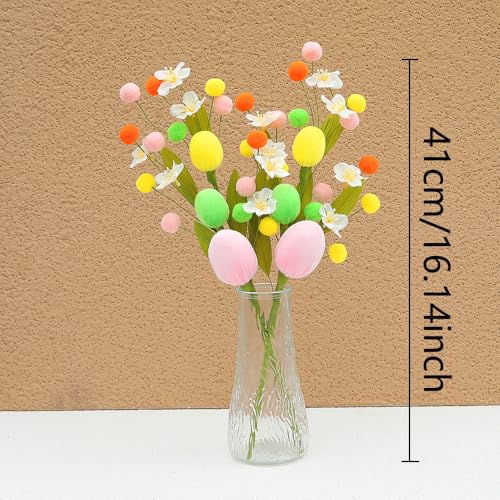 4PCS Artificial Easter Flowers, Easter Party Colorful Velvet Egg and Berries Picks Decorations, Spring Flower with Stems Egg Branches for Party Vase Centerpiece Decor (White Flower) - color: White Flower