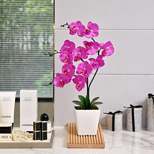 15" Tall Artificial Silk Phalaenopsis Orchid Flower Plant Pot Arrangements (Dark Blue-Purple) - color: Dark Blue-purple