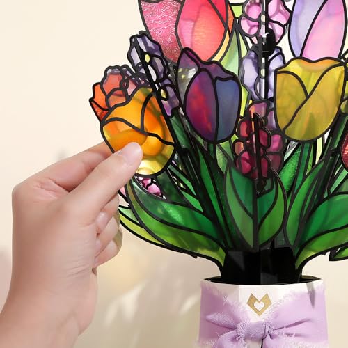 Lovepop Vibrant Tulip Suncatcher Bouquet - 3D Pop Up Paper Flower Bouquet for Mom, Her, Him, Women (Mother's Day, Birthday, Thank You, Get Well) 12 Inch - color: Vibrant Tulip Suncatcher Bouquet