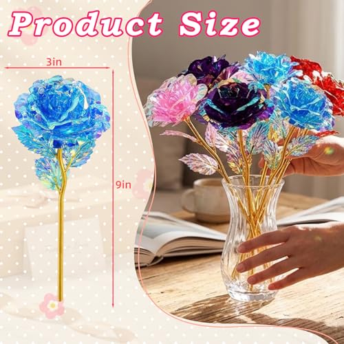Wowagoga 12 Pcs 24K Galaxy Rose Artificial Flowers, 4 Colors Forever Rose Gifts for Women Girls Mom Wife Daughters Sister Mothers Day Valentine's Day Birthday Wedding Decoration